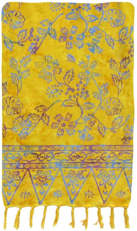 Yellow with Purple and Blue Flower Premium Batik Sarong