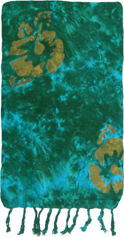Dark Green & Turquoise Hibiscus Premium Batik Sarong