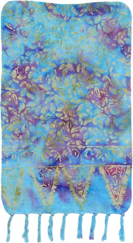 Turquoise and Purple Pea Leaf Artisan Batik Sarong