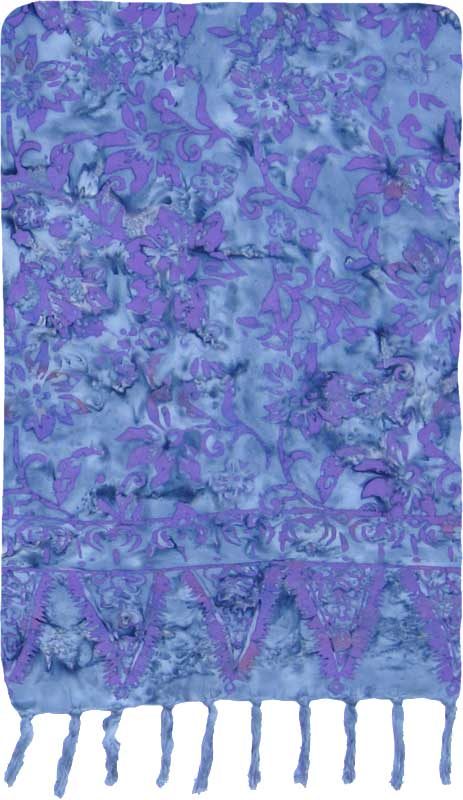 Blue Smoke and Purple Floral Artisan Batik Sarong
