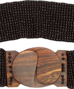 Black Beaded Belt with Wood Buckle