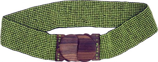 Green Beaded Belt with Wood Buckle