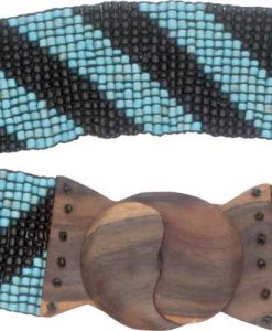 Beaded Belt with Wood Buckle, Turquoise and Black