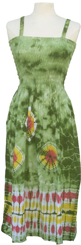 Junior Size Green Tie-Dye Dress with Elastic Bodice