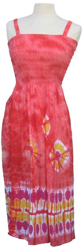 Junior Size Red Tie-Dye Dress with Elastic Bodice