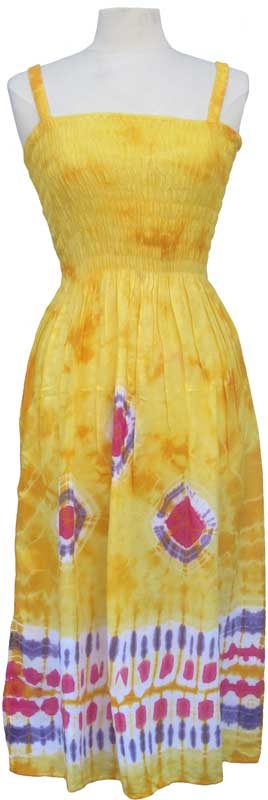 Adult Yellow Tie-Dye Dress with Elastic Bodice