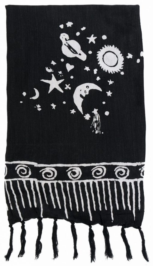 moon stars sarong pareo black white
