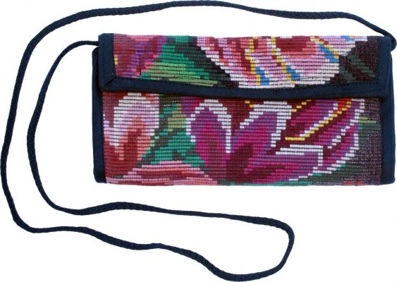 Travel Purse/Wallet with Guatemalan Chichi Fabric with Floral Designs